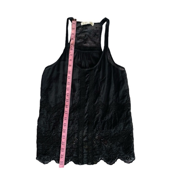 Burning Torch Sleeveless Upcycled Black Mesh & Cotton Eyelet Embroidered Blouse - Picture 8 of 9